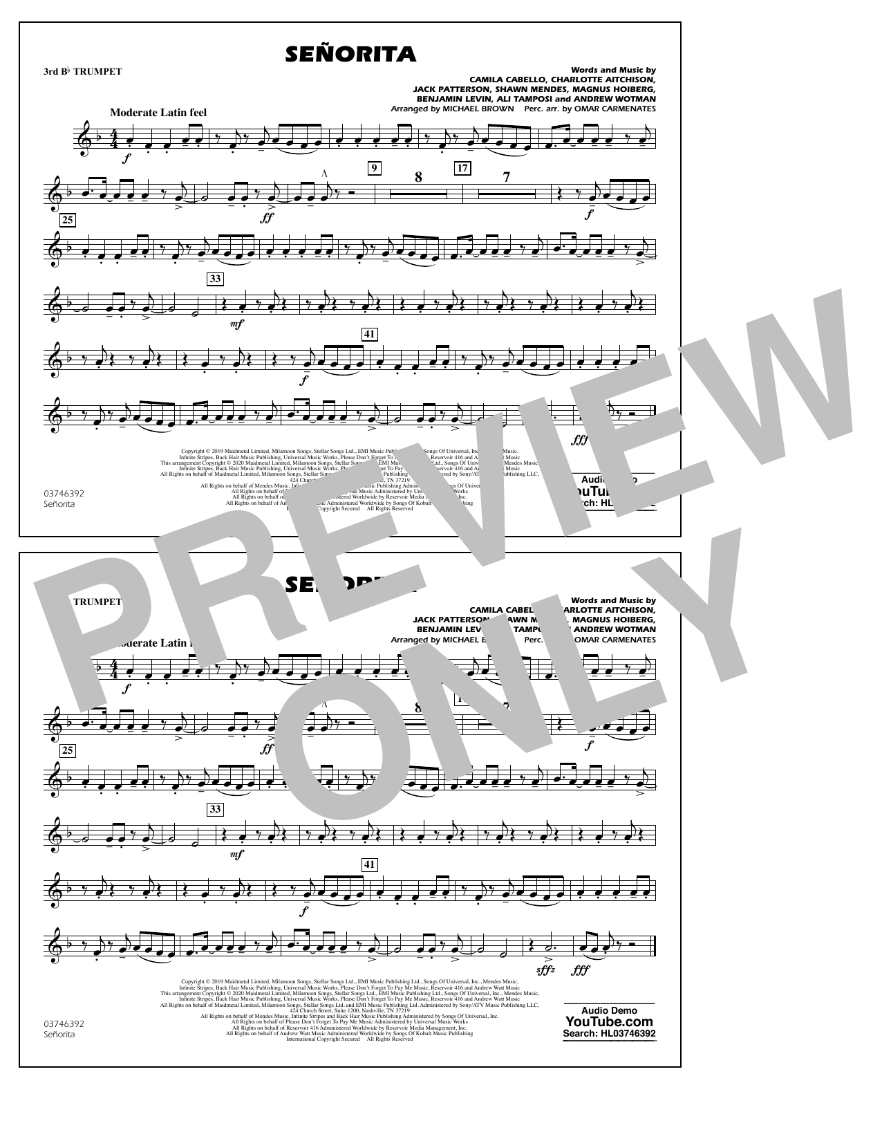 Product picture to: Señorita (arr. Carmenates and Brown) - 3rd Bb Trumpet