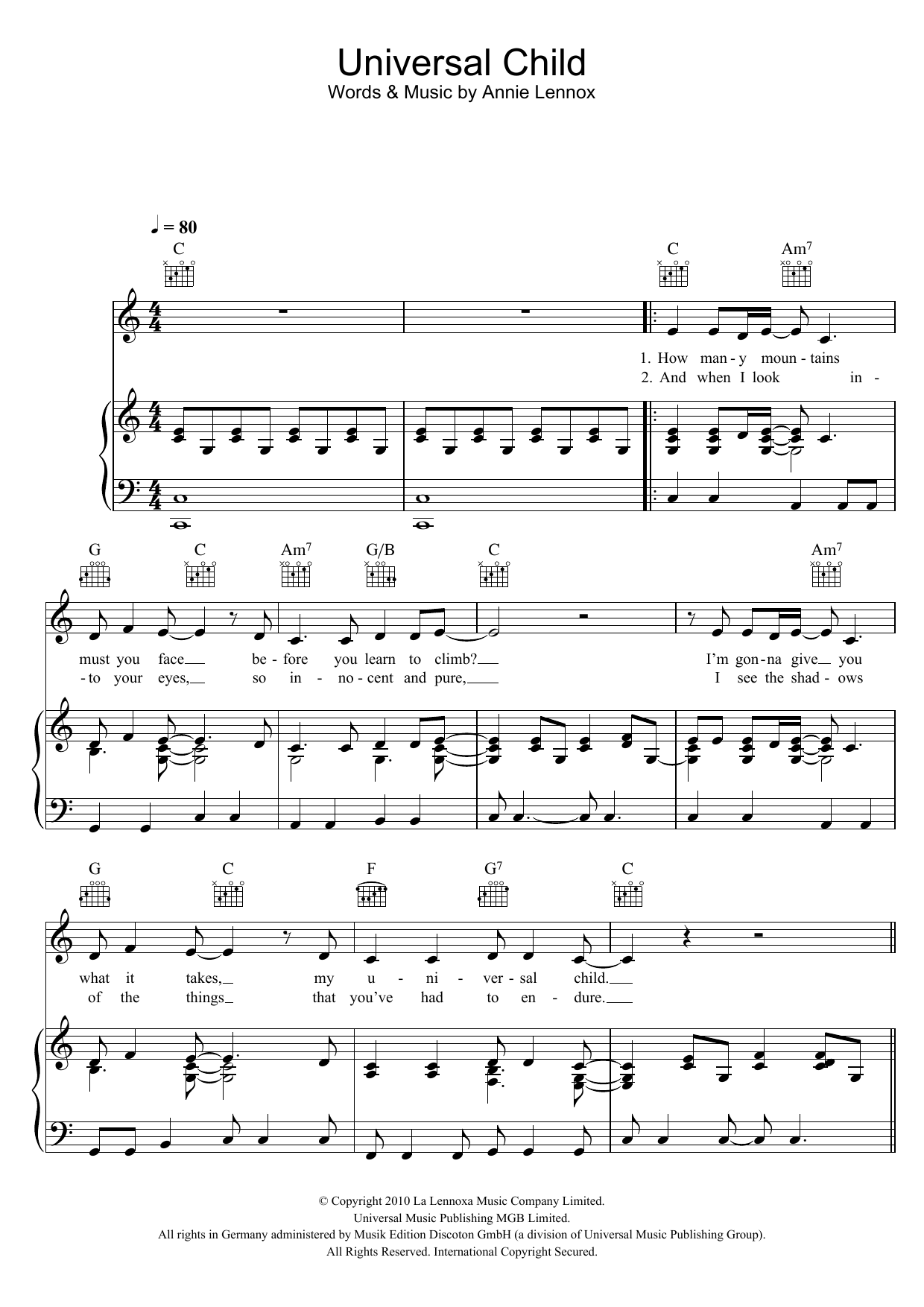 Produktgalerie: Seite 1 von 1 Universal Child, Annie Lennox, Gesang, Gitarre, Klavier