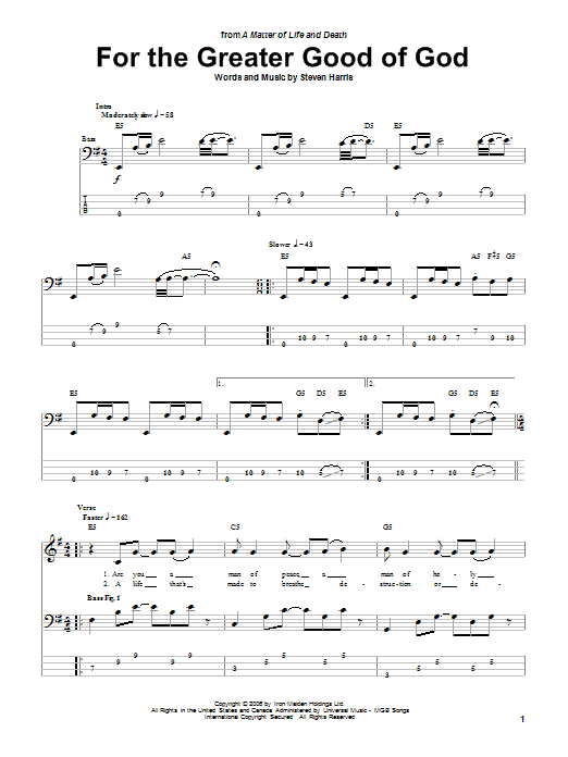 Produktgalerie: Seite 1 von 1 For The Greater Good Of God, Iron Maiden, E-Bass