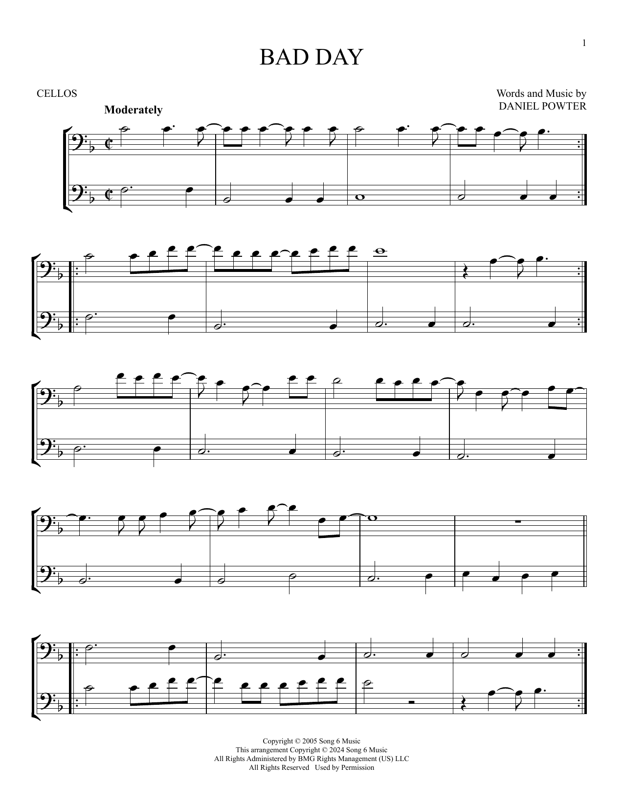 Produktgalerie: Seite 1 von 1 Bad Day, Daniel Powter, Violoncello