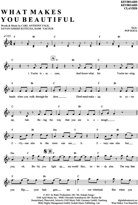 Product gallery: Page 1 of 4 What makes you beautiful , One Direction, (Keyboard)