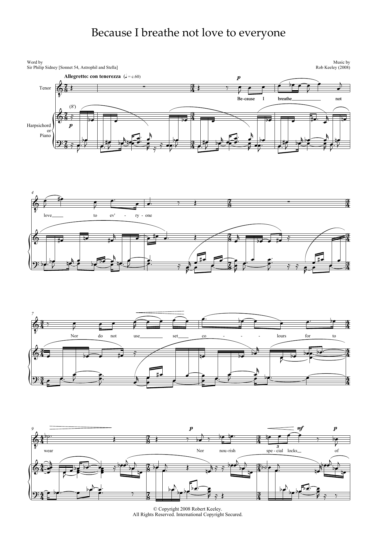 Product picture to: Because I breathe not love to everyone (for tenor and harpsichord)