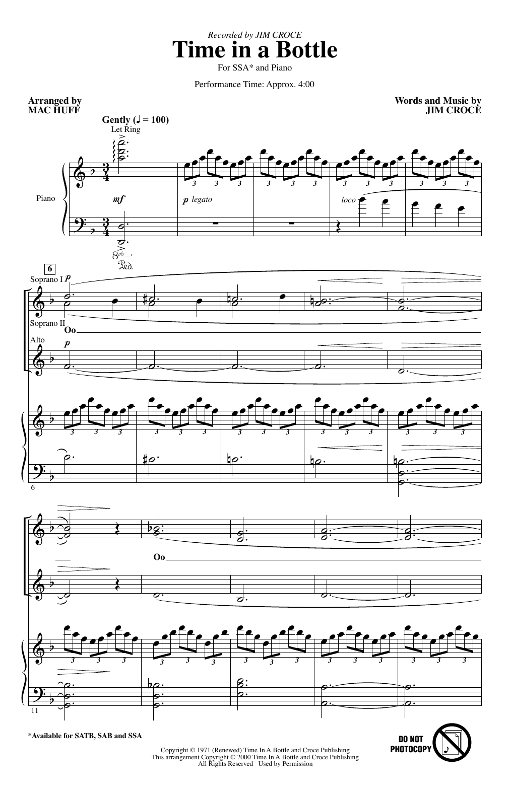 Produktgalerie: Seite 1 von 1 Time In A Bottle (arr. Mac Huff), Jim Croce, Chor