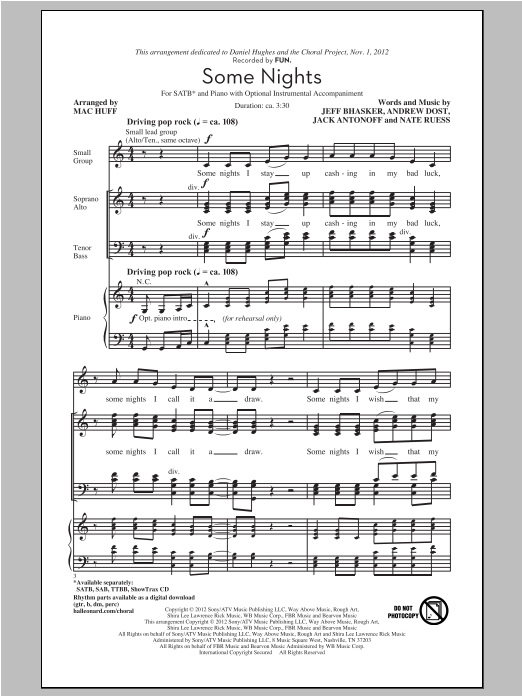 Product picture to: Some Nights (arr. Mac Huff)