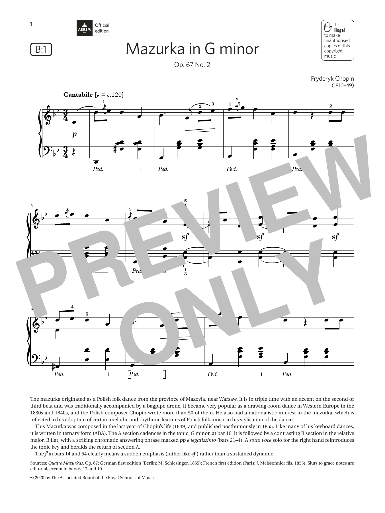 Produktbild zu: Mazurka in G minor (Grade 6, list B1, from the ABRSM Piano Syllabus 2021 & 2022)