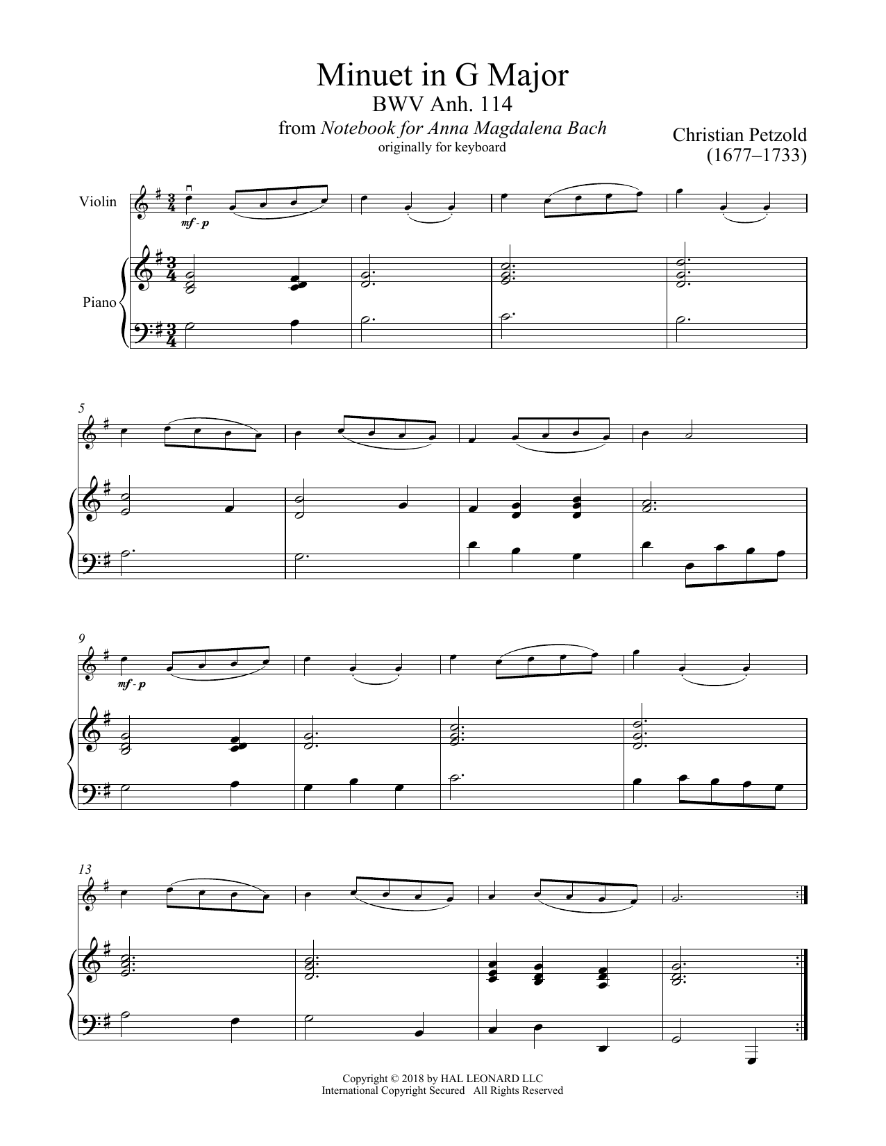 Product gallery: Page 1 of 1 Minuet In G Major, BWV Anh. 114, Christian Petzold