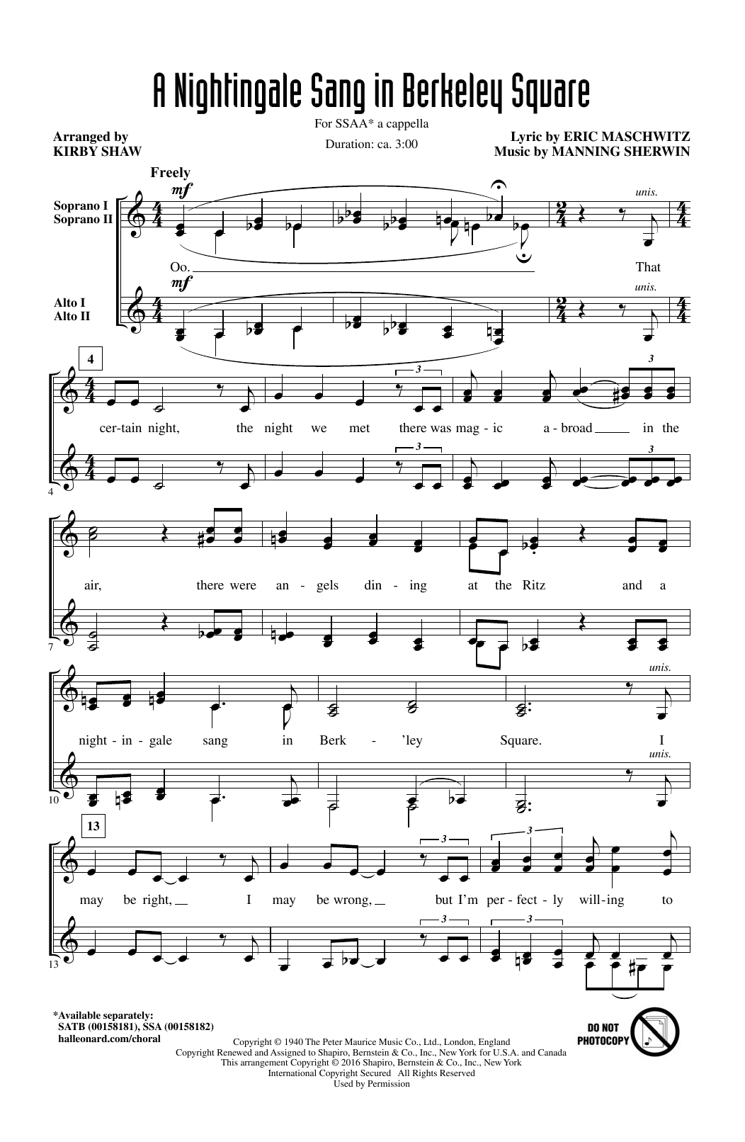 Produktgalerie: Seite 1 von 1 A Nightingale Sang In Berkeley Square, Kirby Shaw, Chor