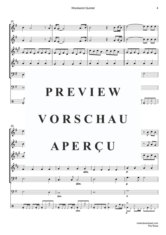 Produktgalerie: Seite 7 von 11 The Rose, Midler, Bette, Holzbläser Quintett/Ensemble/Band/Chor E-Bass & Drum Set opt.