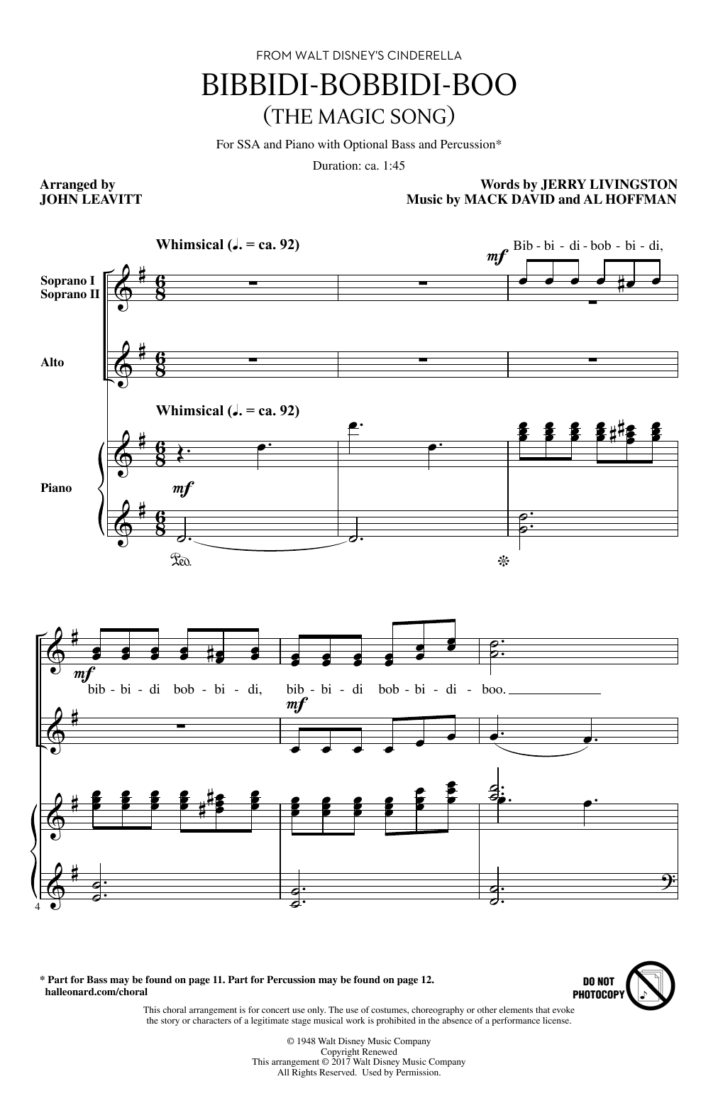 Produktgalerie: Seite 1 von 1 Bibbidi-Bobbidi-Boo (The Magic Song) (from Cinderella) (arr. John Leavitt), Verna Felton, Chor