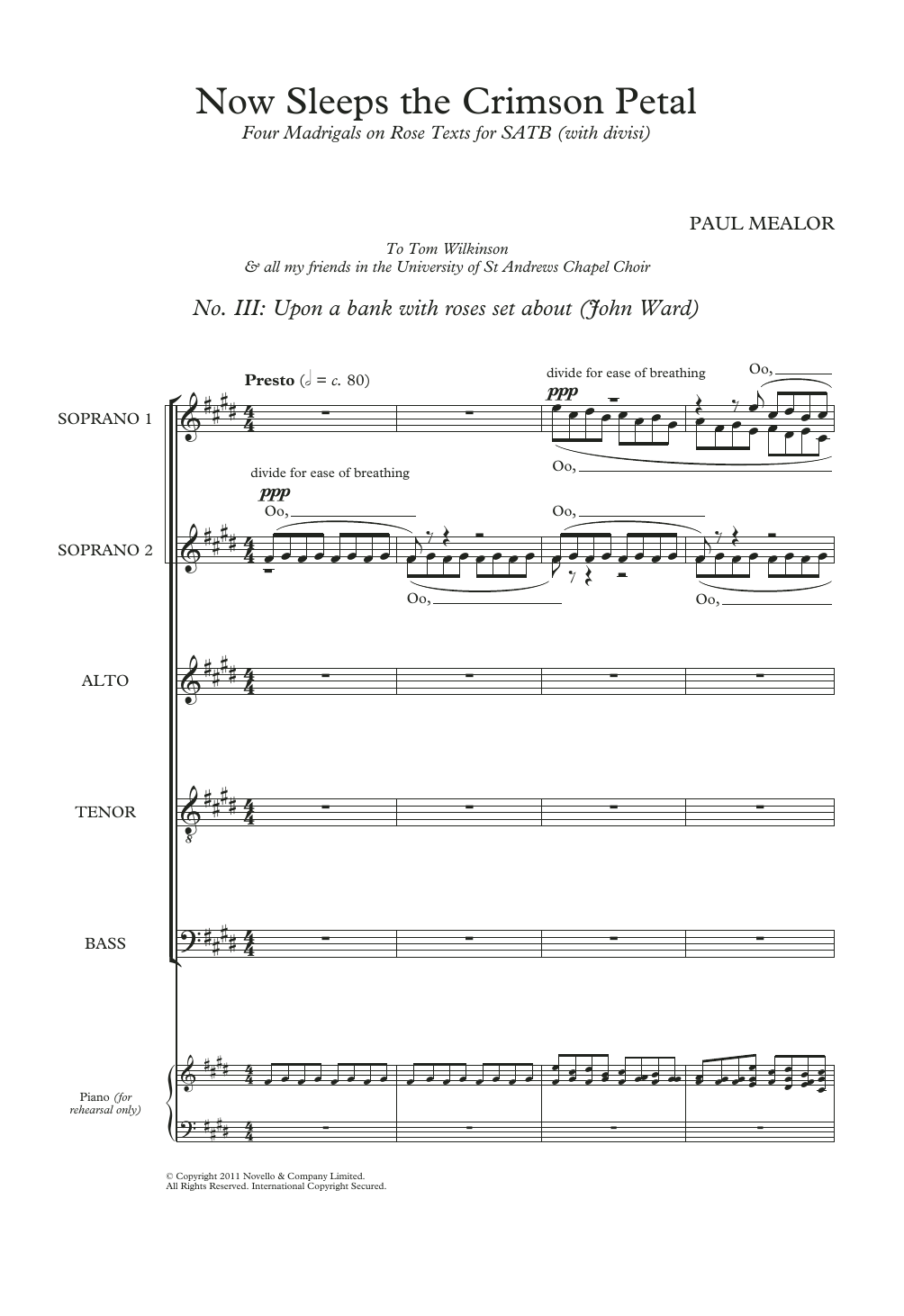 Product picture to: Upon A Bank With Roses Set About (from 'Four Madrigals on Rose Texts')