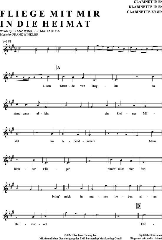 Product gallery: Page 1 of 4 Fliege Mit Mir In Die Heimat , Troglauer Buam, Clarinet in B-flat