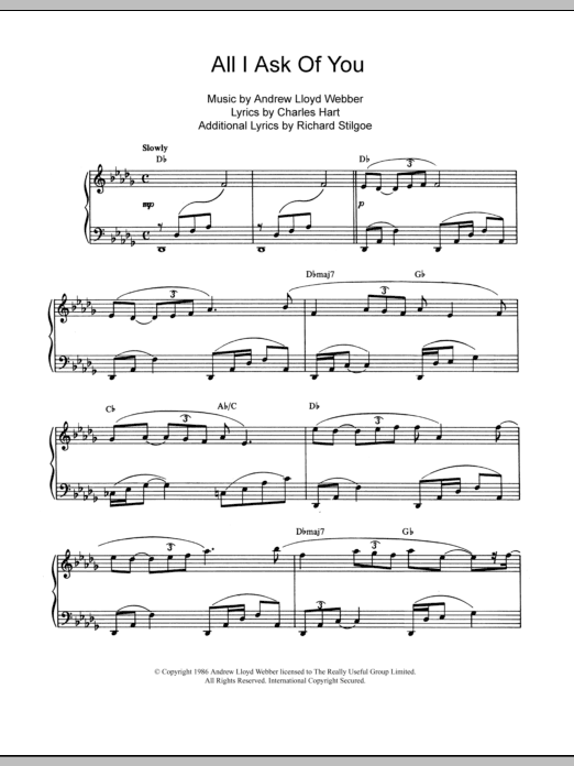 Product gallery: Page 1 of 1 All I Ask Of You (from The Phantom Of The Opera), Andrew Lloyd Webber