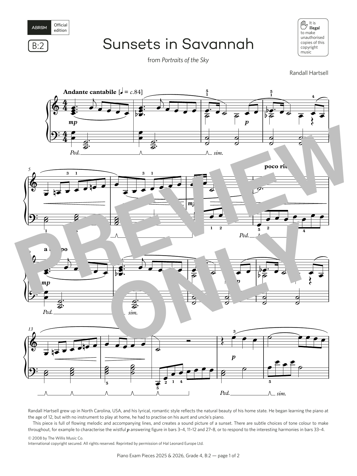 Produktbild zu: Sunsets in Savannah (Grade 4, list B2, from the ABRSM Piano Syllabus 2025 & 2026)