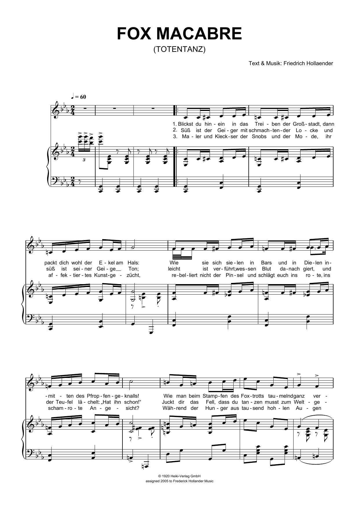 Produktgalerie: Seite 1 von 1 Fox Macabre (Totentanz), Friedrich Hollaender, Gesang, Klavier