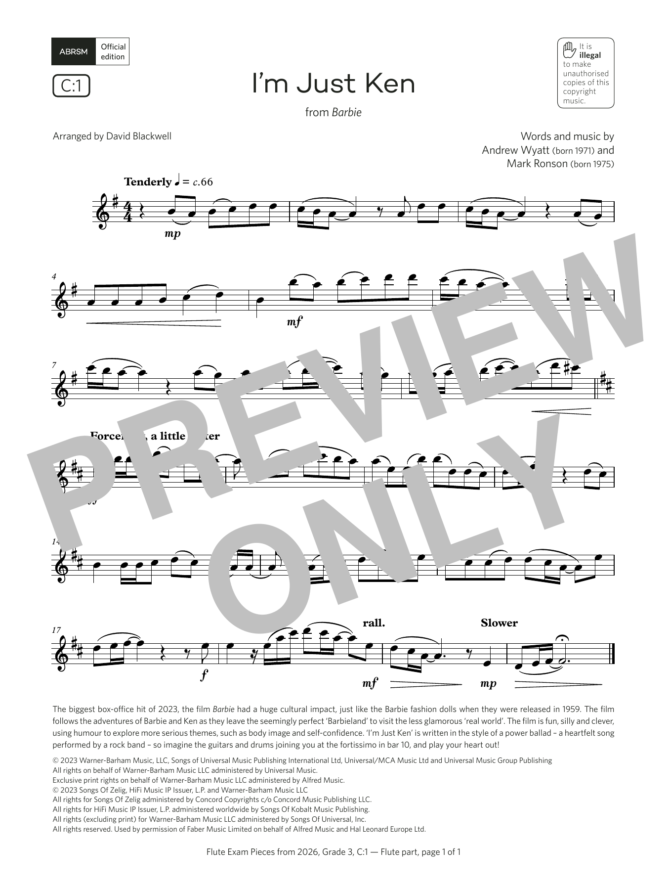 Product gallery: Page 1 of 1 I'm Just Ken (Grade 3, list C1, from the ABRSM Flute Syllabus from 2026), Andrew Wyatt