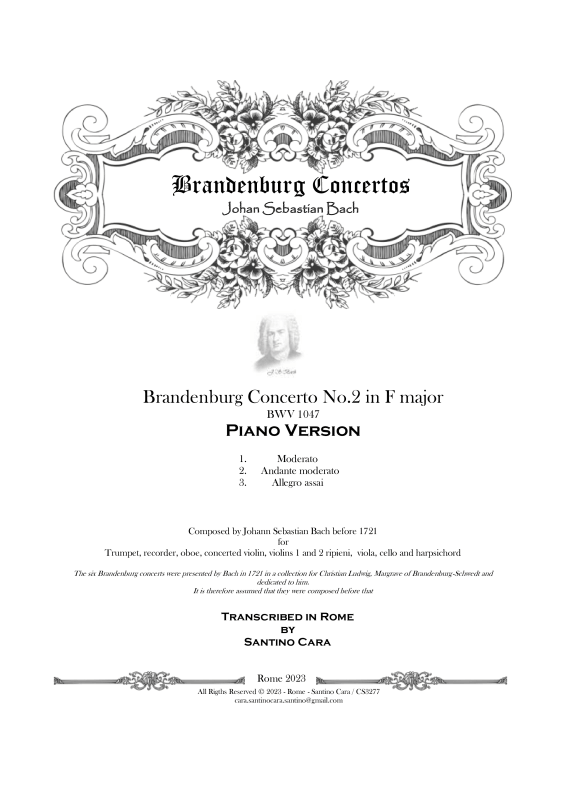 cover: Brandenburg Concerto No. 2 in F major BWV 1047, , Solo Piano