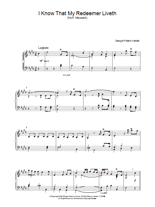 Product gallery: Page 1 of 1 I Know That My Redeemer Liveth, George Frideric Handel