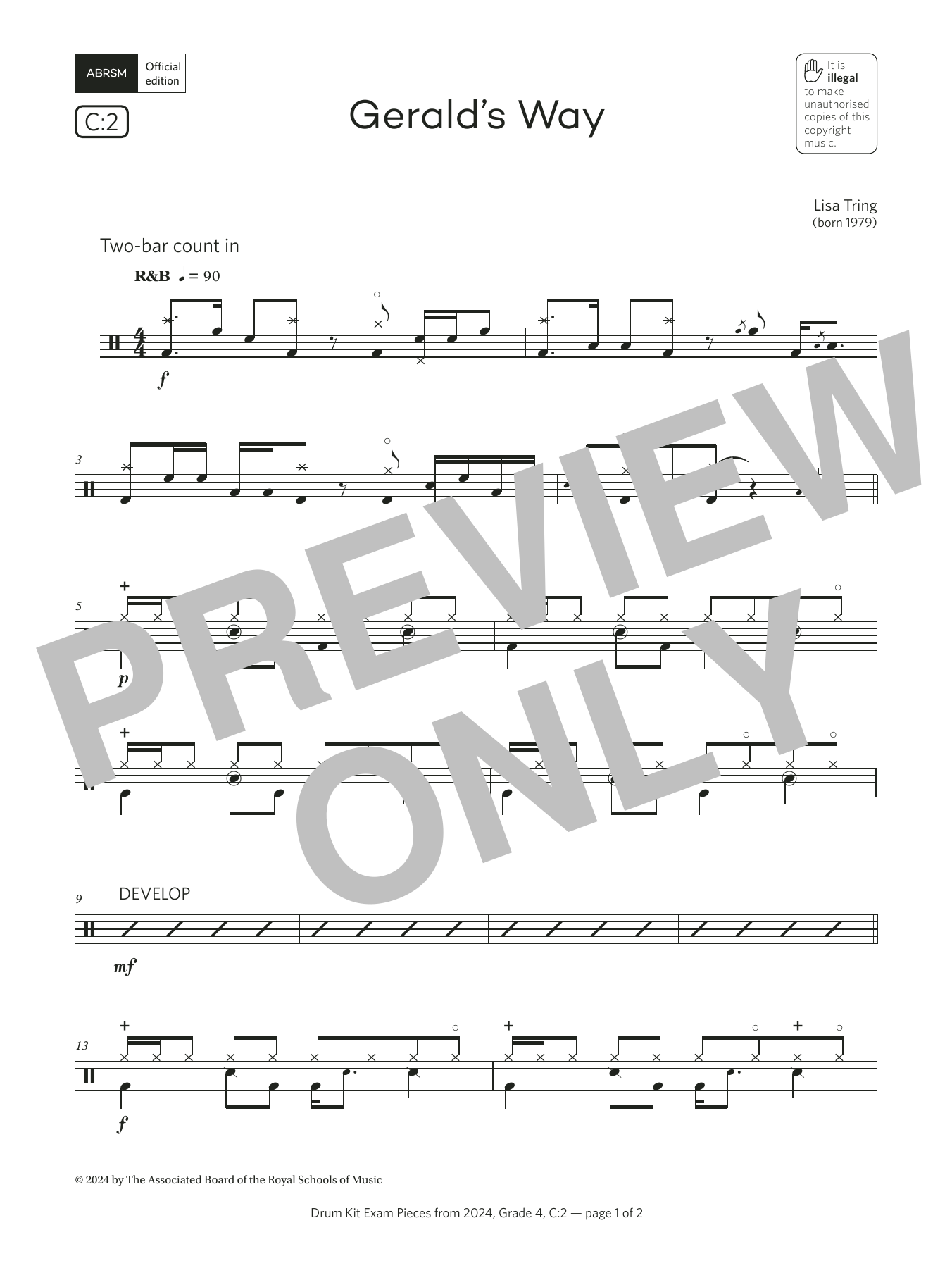 Product gallery: Page 1 of 1 Gerald's Way (Grade 4, list C2, from the ABRSM Drum Kit Syllabus 2024), Lisa Tring