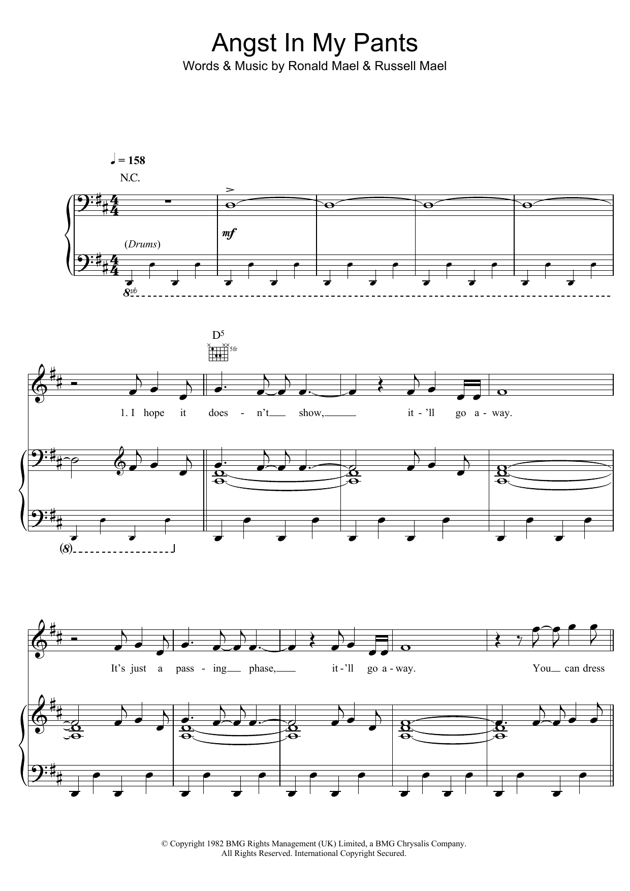 Produktgalerie: Seite 1 von 1 Angst In My Pants, Sparks, Gesang, Gitarre, Klavier