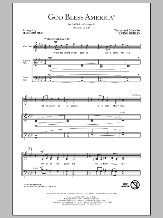Produktgalerie: Seite 1 von 1 God Bless America (arr. Mark Brymer), Irving Berlin, Chor