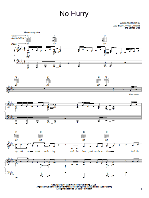 Produktgalerie: Seite 1 von 1 No Hurry, Zac Brown Band, Gesang, Gitarre, Klavier
