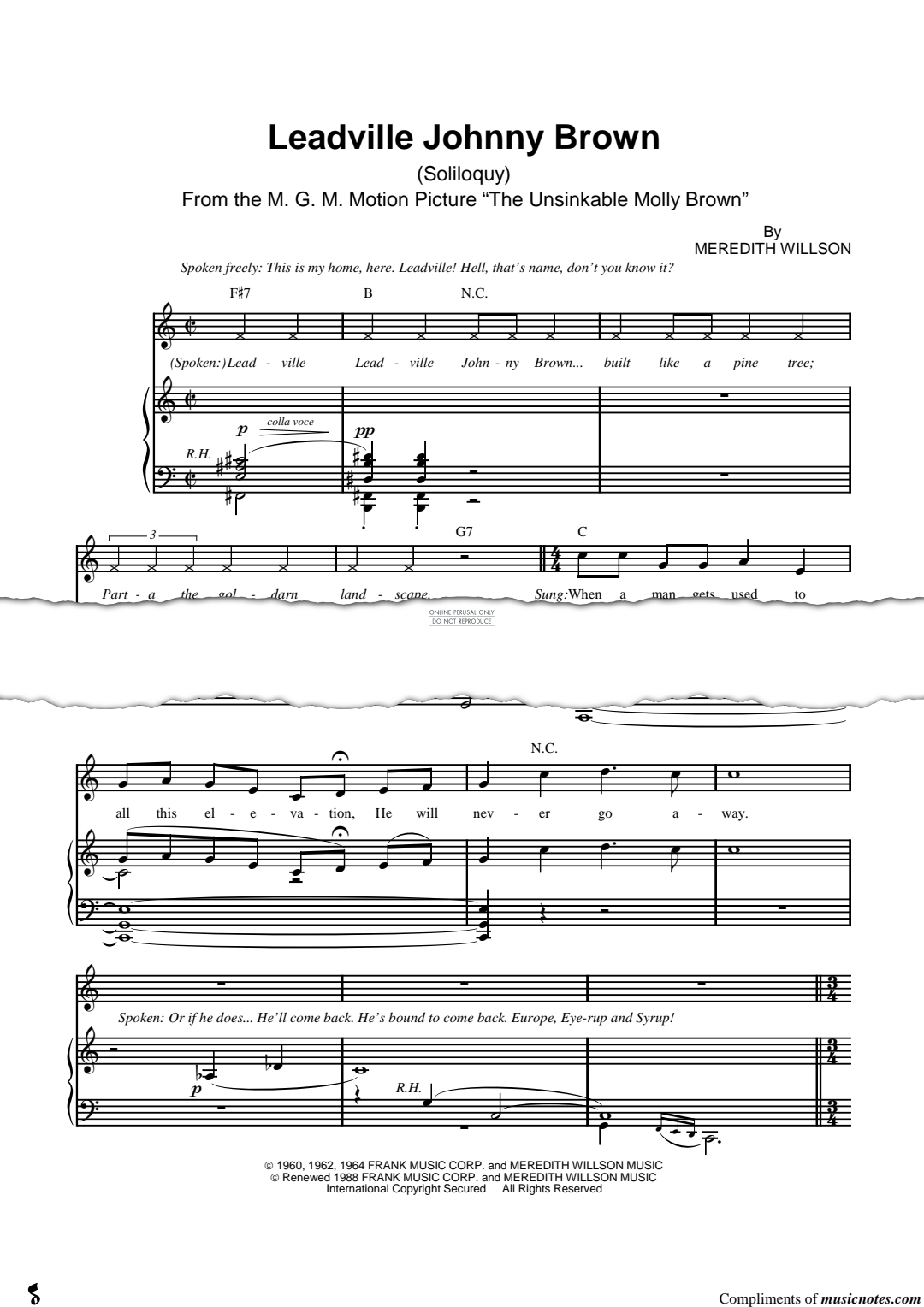 Produktgalerie: Seite 1 von 1 Leadville Johnny Brown, Meredith Willson, Gesang, Klavier