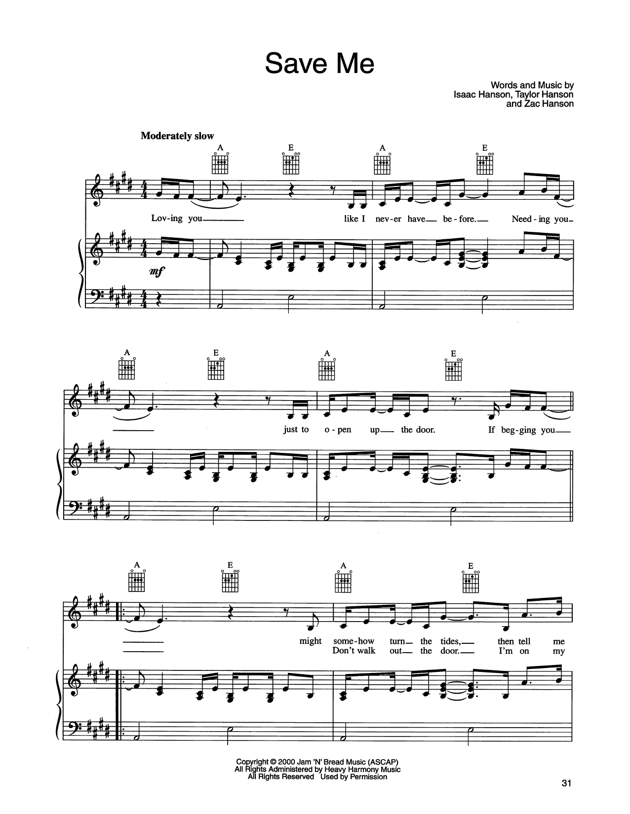 Produktgalerie: Seite 1 von 1 Save Me, Hanson, Gesang, Gitarre, Klavier