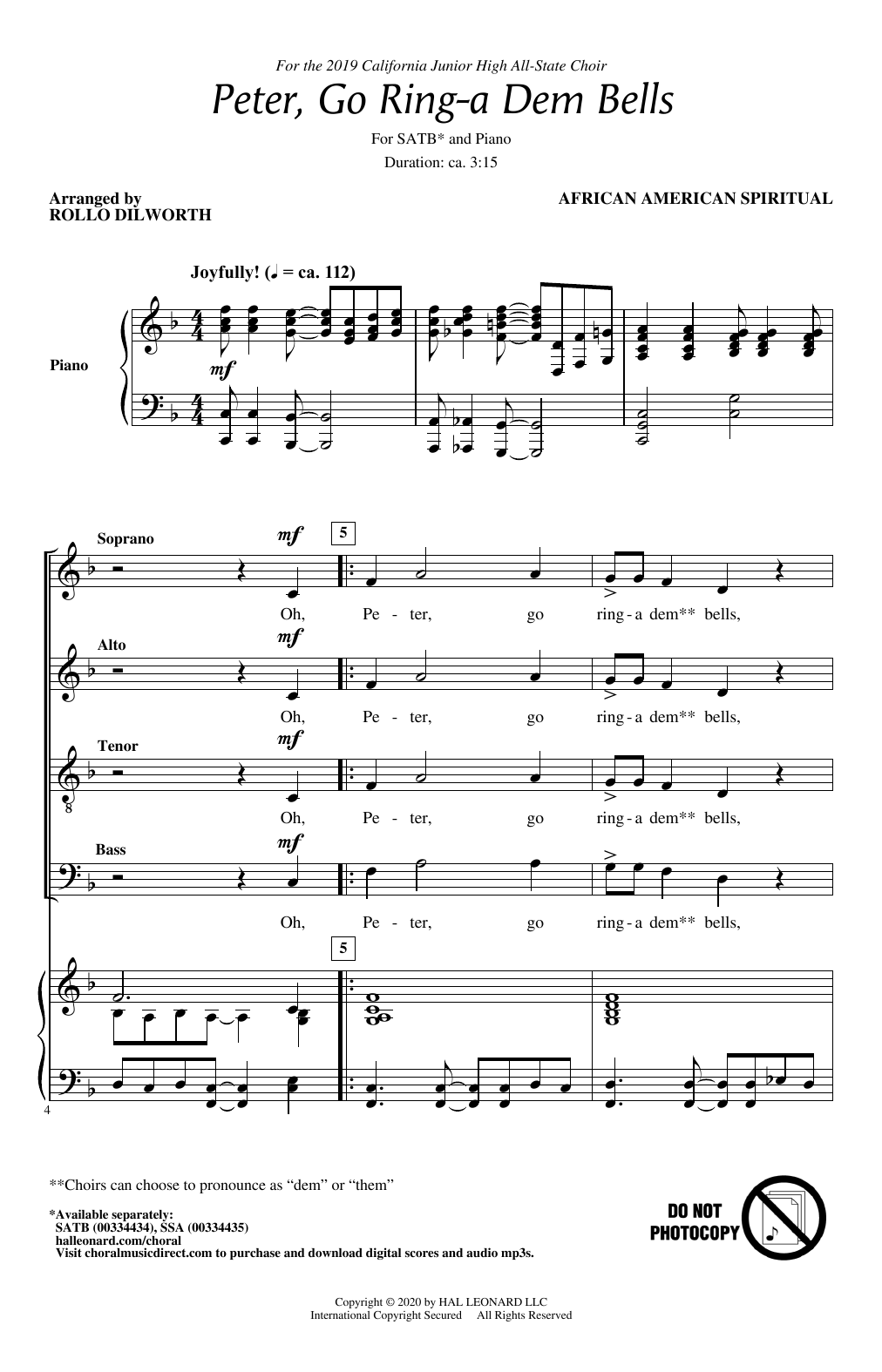 Product picture to: Peter Go Ring-A Dem Bells (arr. Rollo Dilworth)