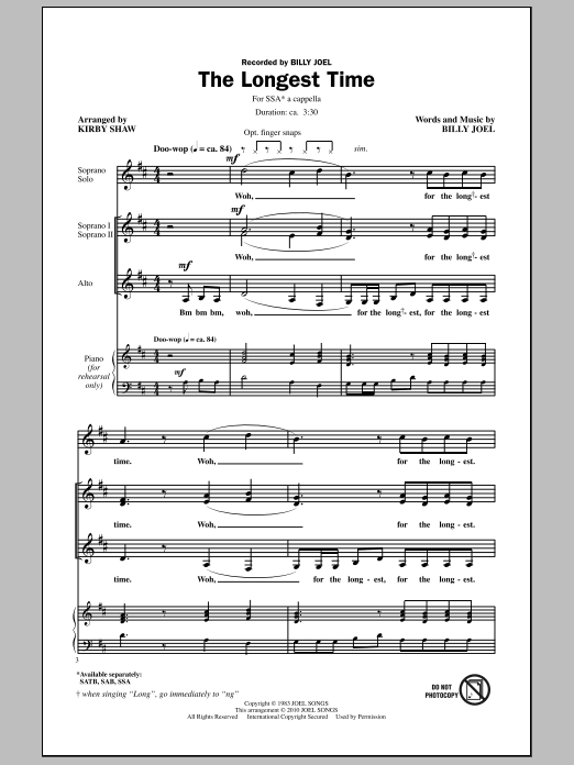 Product gallery: Page 1 of 1 The Longest Time (arr. Kirby Shaw), Billy Joel