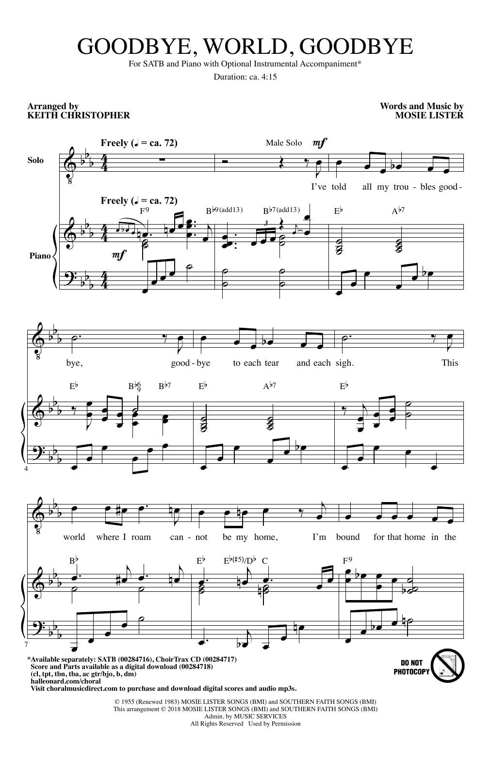 Produktbild zu: Goodbye World Goodbye (arr. Keith Christopher)