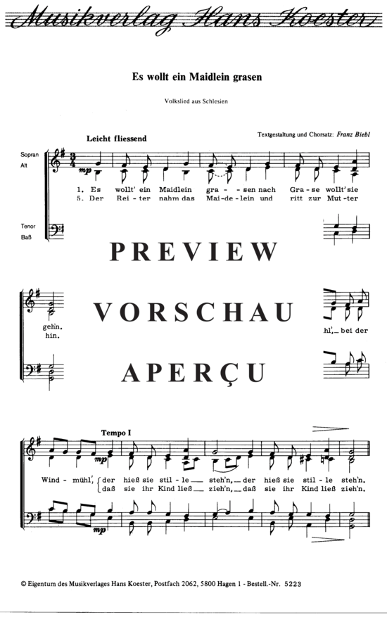 Product gallery: Page 2 of 3 Es wollt ein Maidlein grasen , , (Mixed choir)