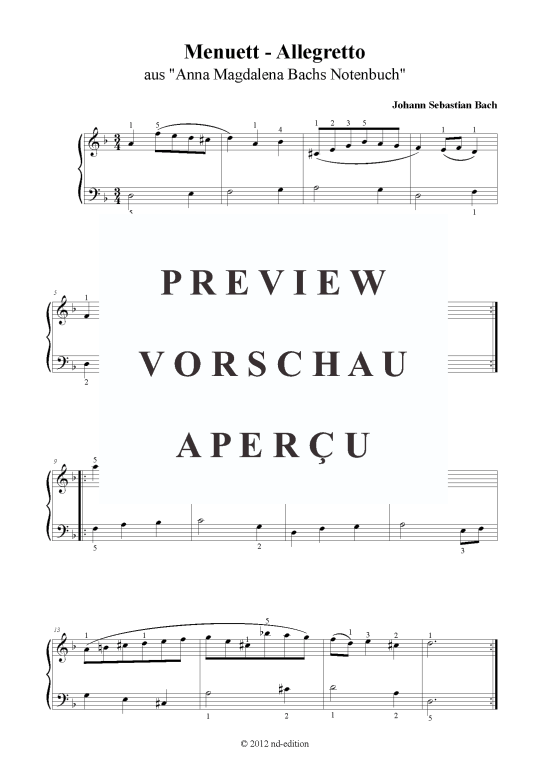 Produktbild zu: Menuett - Allegretto J. S. Bach (bearb. aus: Anna Magdalena Bachs Notenbuch)