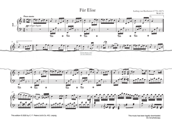 Produktgalerie: Seite 1 von 1 Für Elise in A minor, WoO 59, Ludwig van Beethoven, Klavier