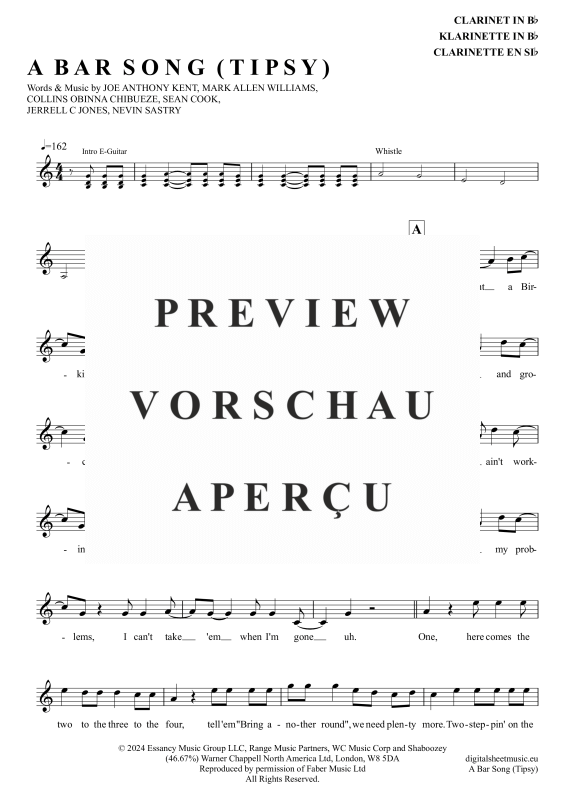 gallery: A Bar Song (Tipsy), Shaboozey, Klarinette in B