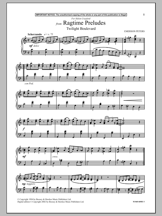 Product gallery: Page 1 of 1 Twilight Boulevard (from Ragtime Preludes), Emerson Peters