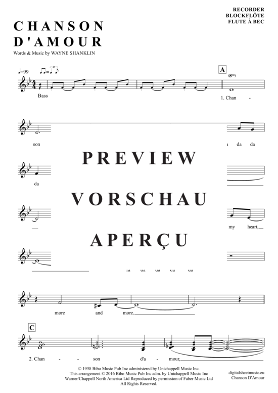 Product gallery: Page 2 of 4 Chanson D´Amour , Manhattan Transfer, (recorder)