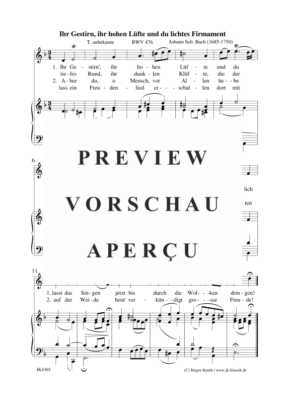Produktbild zu: Ihr Gestirn, ihr hohen Lüfte und du lichtes Firmament BWV 476Johann Sebastian Bach