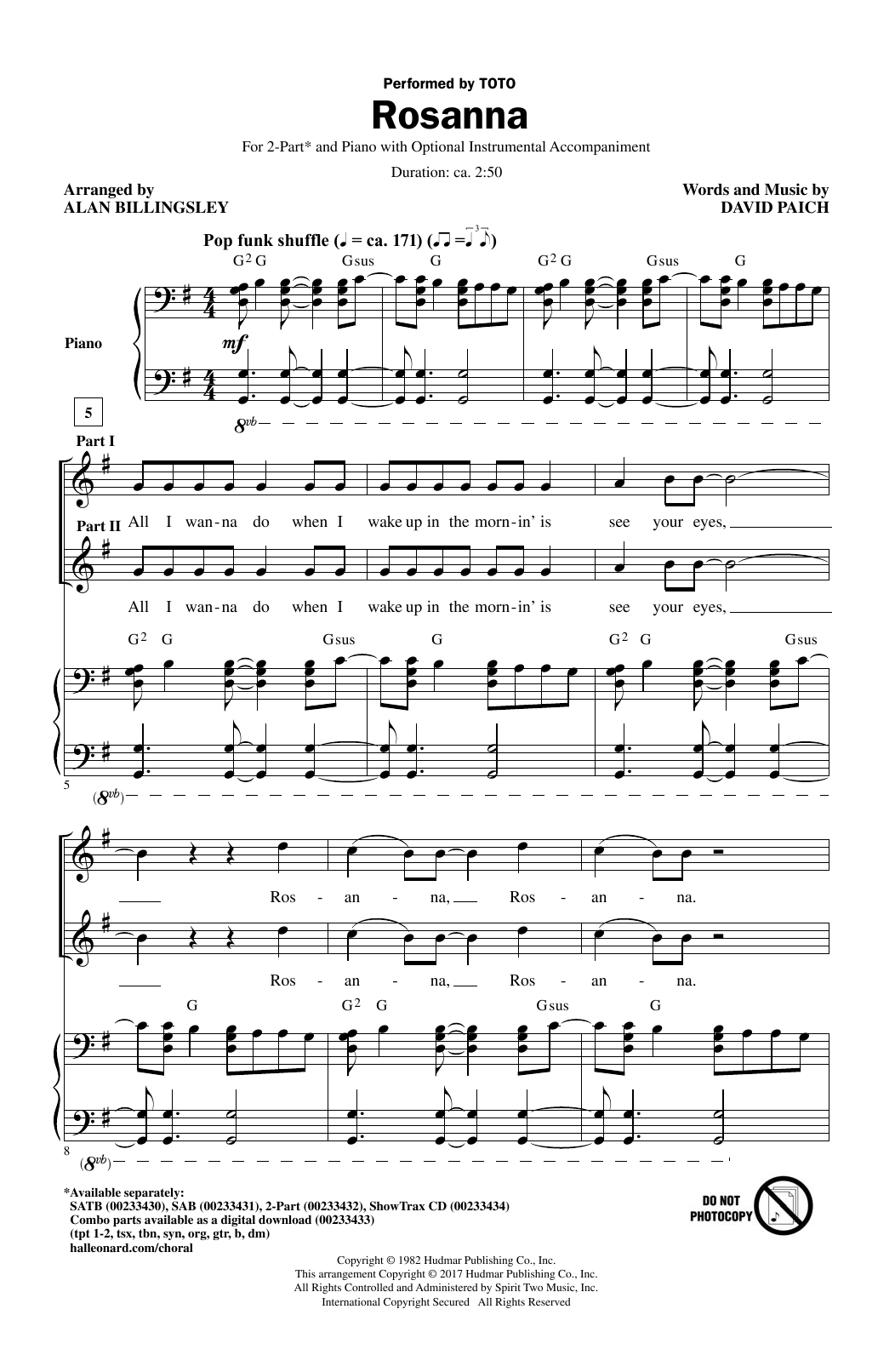 Produktbild zu: Rosanna (arr. Alan Billingsley)