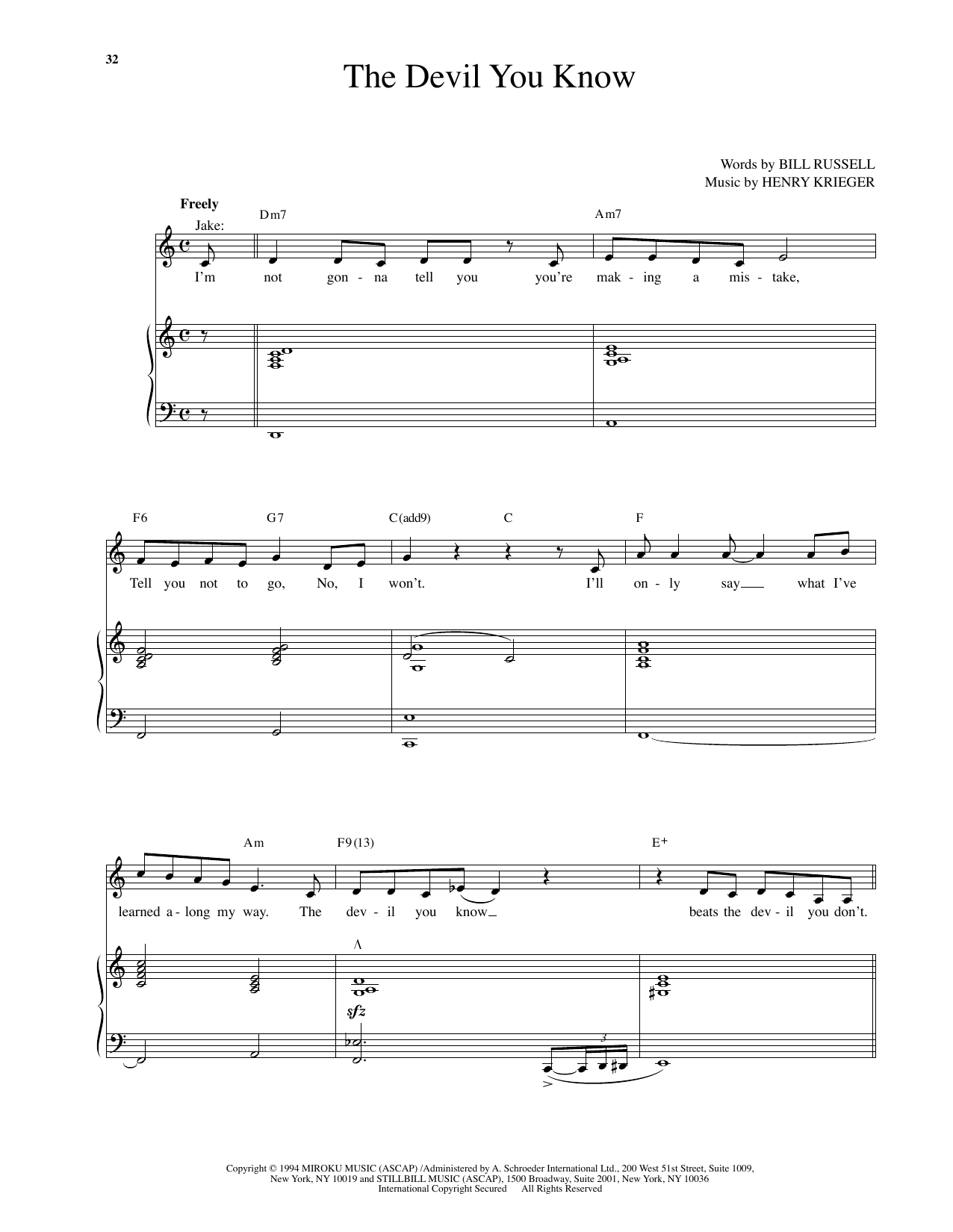 Produktgalerie: Seite 1 von 1 The Devil You Know (from Side Show), Henry Krieger, Gesang, Klavier