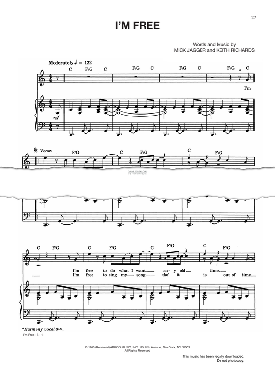 Produktgalerie: Seite 1 von 1 I'm Free, The Rolling Stones, Gesang, Gitarre, Klavier