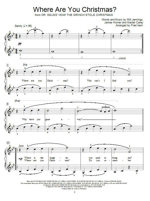 Product gallery: Page 1 of 1 Where Are You Christmas? (arr. Fred Kern) (from How The Grinch Stole Christmas), Faith Hill