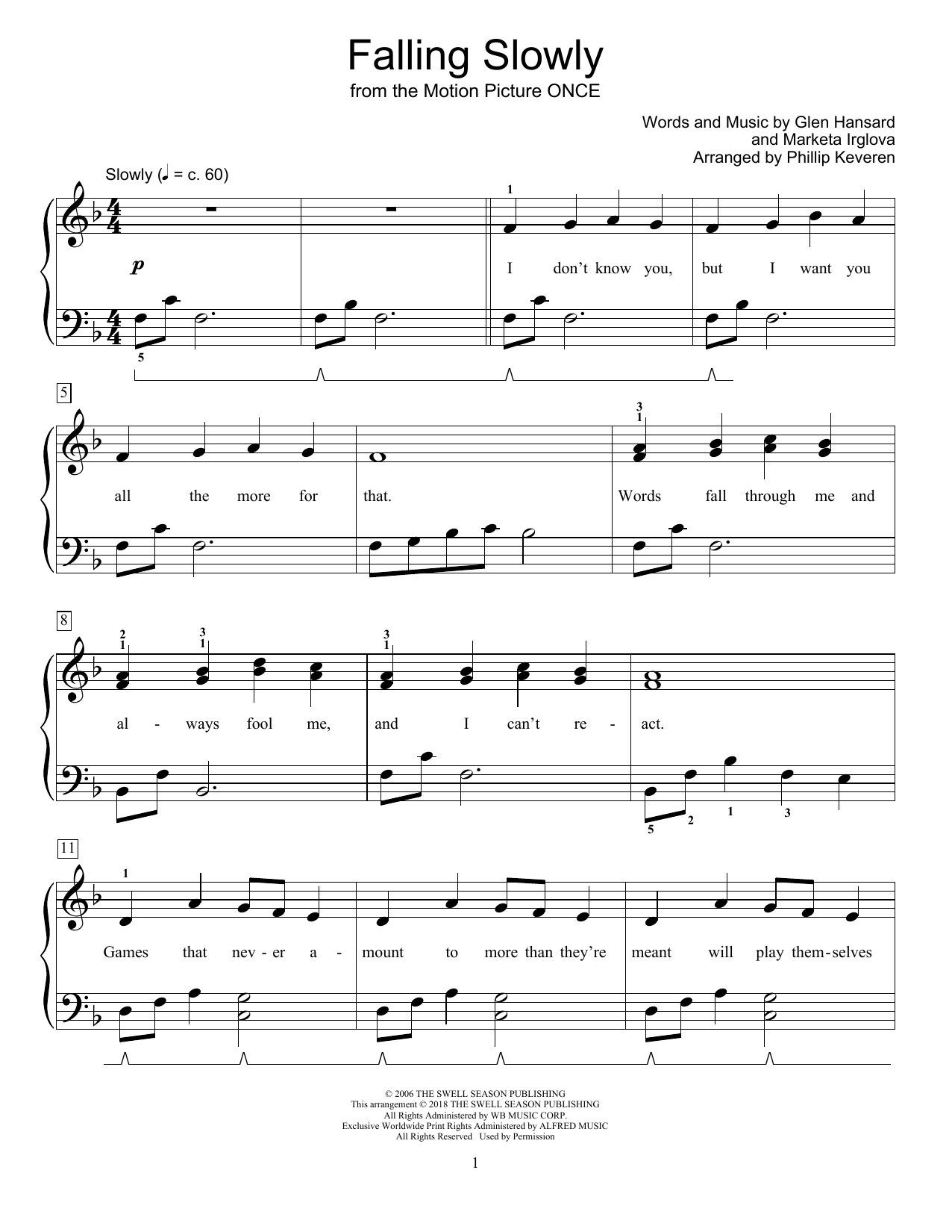 Product picture to: Falling Slowly (from Once) (arr. Phillip Keveren)
