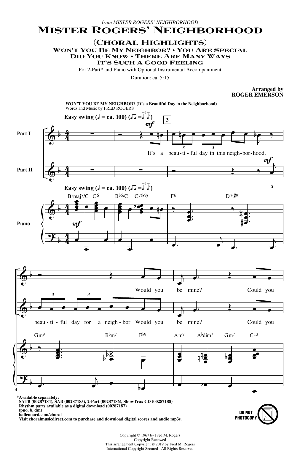 Produktbild zu: Mister Rogers' Neighborhood (Choral Highlights) (arr. Roger Emerson)