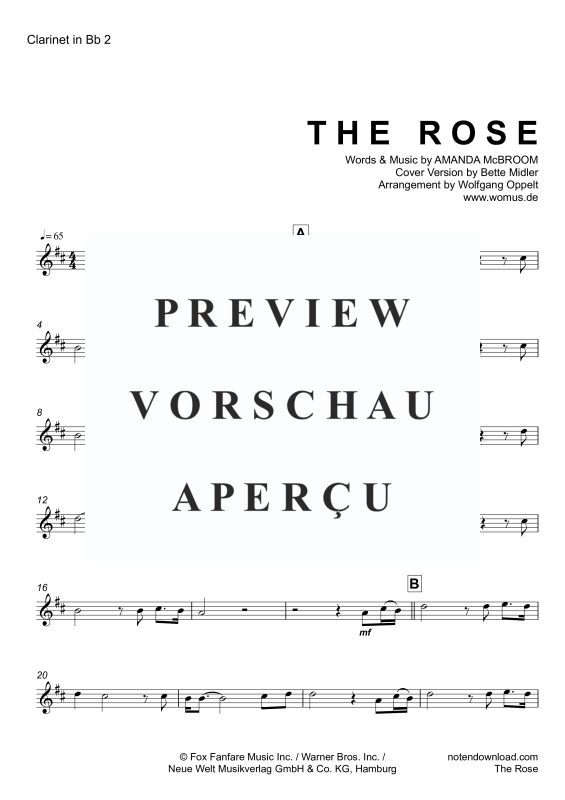 Product gallery: Page 11 of 11 The Rose, Midler, Bette, Trio For 3 Clarinets In Key, Piano/Organ, Cello (Optional) - Single Version