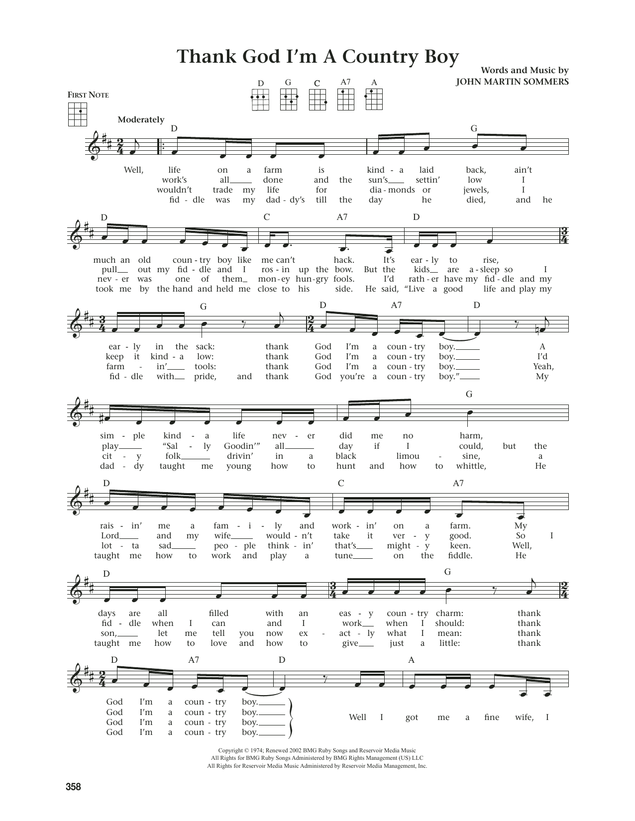 Produktgalerie: Seite 1 von 1 Thank God I'm A Country Boy (from The Daily Ukulele) (arr. Jim Beloff), John Denver, Ukulele