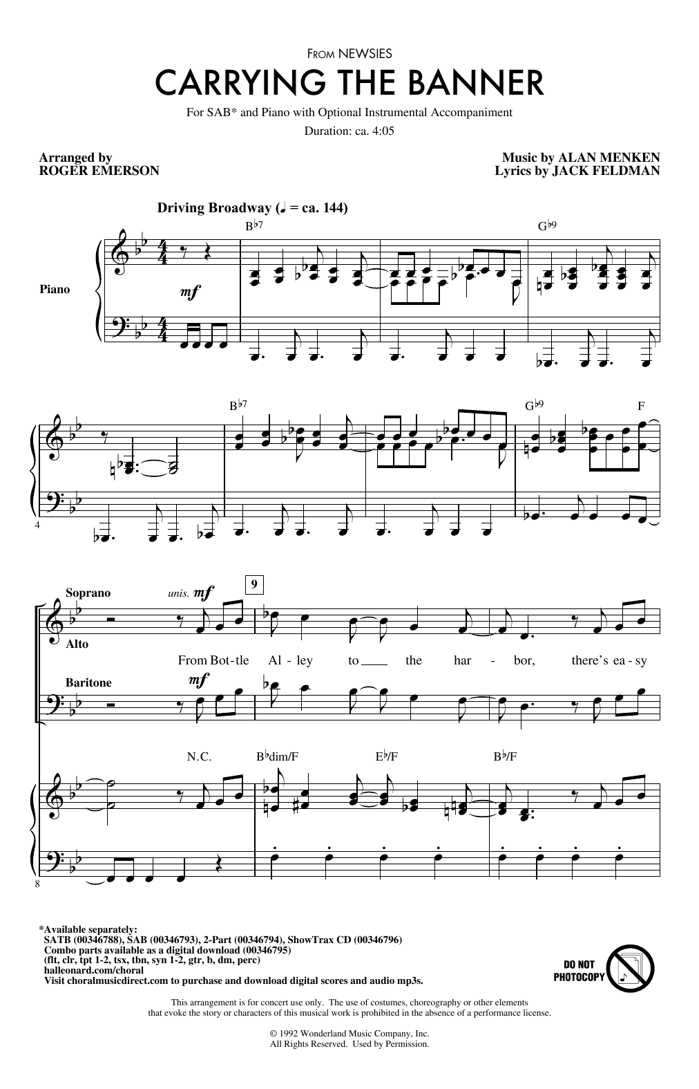 Product picture to:  Carrying The Banner (from Newsies) (arr. Roger Emerson) - Alan Menken & Jack Feldman