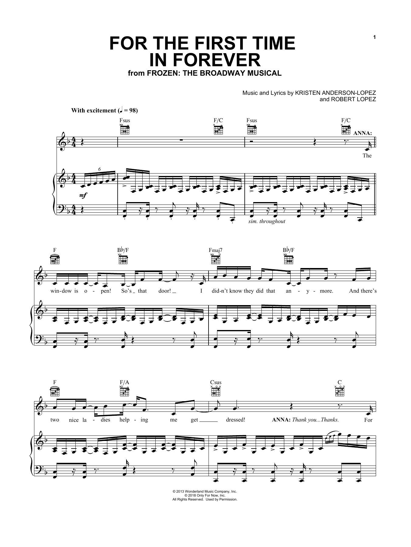Produktbild zu: For The First Time In Forever (from Frozen: The Broadway Musical)