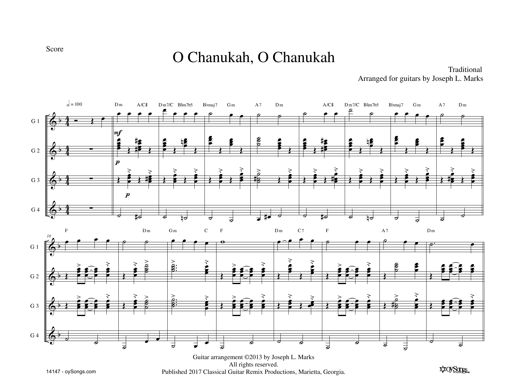 Product picture to: O Chanukah for Guitar Quartet (arr. Joe Marks)