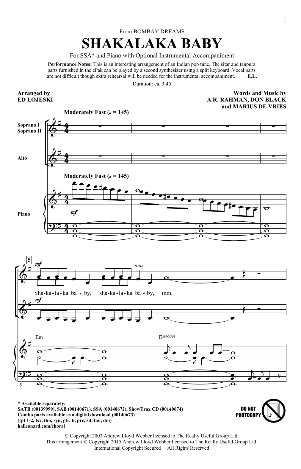 Produktgalerie: Seite 1 von 1 Shakalaka Baby (from Bombay Dreams), Ed Lojeski, Chor
