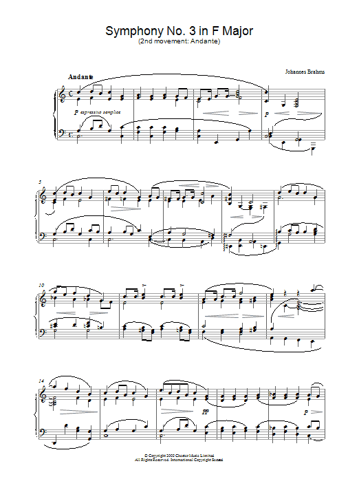 Product gallery: Page 1 of 1 Symphony No. 3 in F Major (2nd movement: Andante), Johannes Brahms